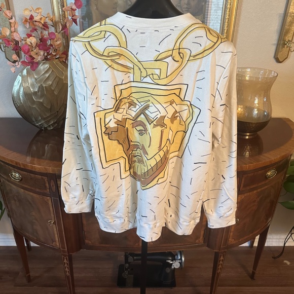 Yellow Hook Yellow Jesus Print Dashed Crewneck Art Sweatshirt - Picture 4 of 6